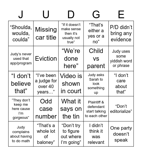 Judy Justice Bingo Card