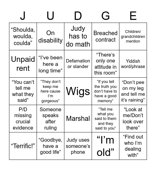 Judy Justice 3 Bingo Card