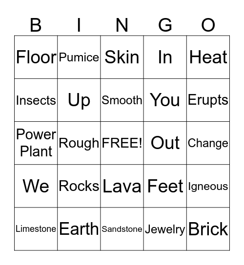 Rocks Bingo Card