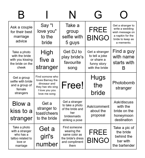 Bachelorette Bingo Card