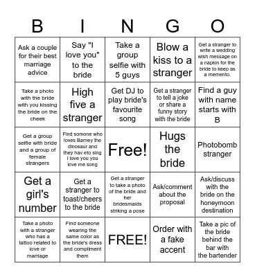 Bachelorette Bingo Card