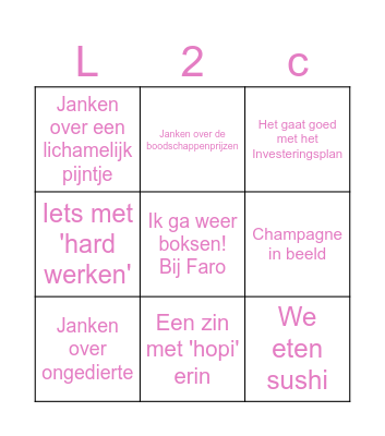 LOVE 2 COMPLAIN Bingo Card