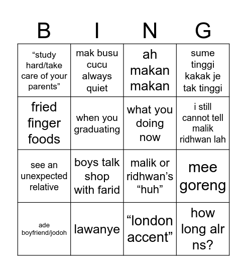 raya bingo part 2 Bingo Card