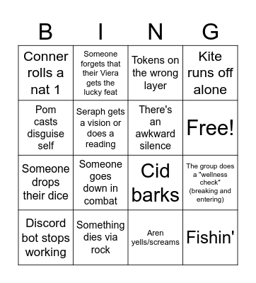 Tavern Table Bingo (Fauxfable) Bingo Card