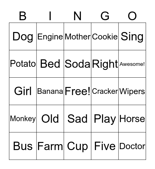 Sign Language Bingo Card