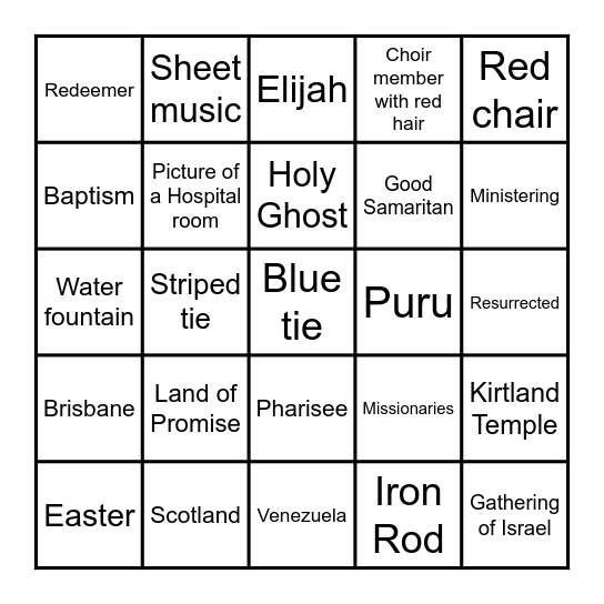 Sunday Afternoon Session Bingo Card