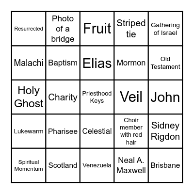 Sunday Afternoon Session Bingo Card