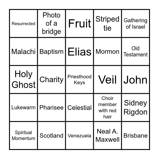 Sunday Afternoon Session Bingo Card
