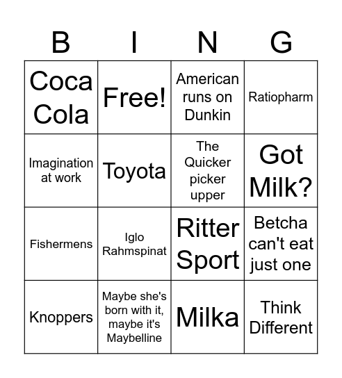 COMPANY SLOGANS Bingo Card