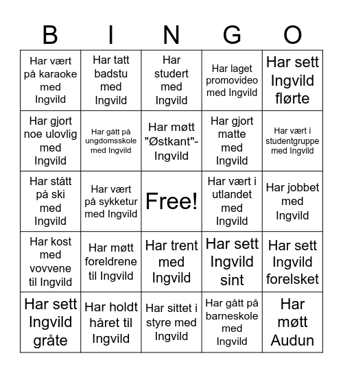 Ingvild BINGO! Bingo Card