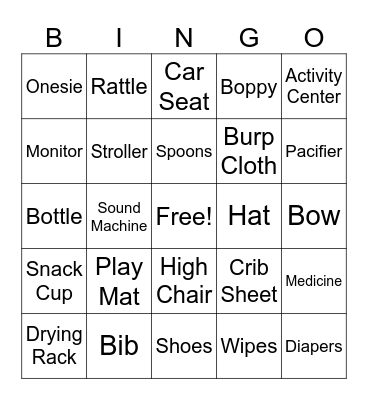 Baby Shower Bingo Card