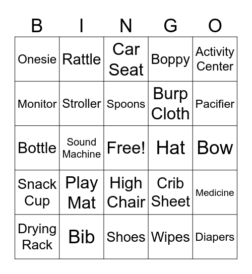 Baby Shower Bingo Card