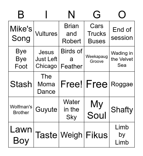 Phish Mix #3 Bingo Card