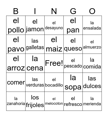 Meal Taking-Food & Drink Bingo Card