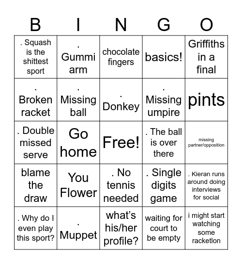 Racketlon Bingo Card