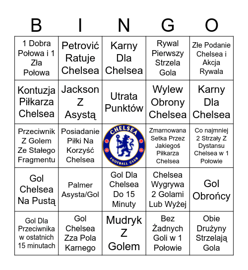Mecz Chelsea Bingo Card