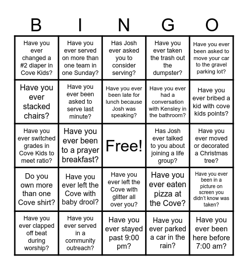 Cove Bingo Card