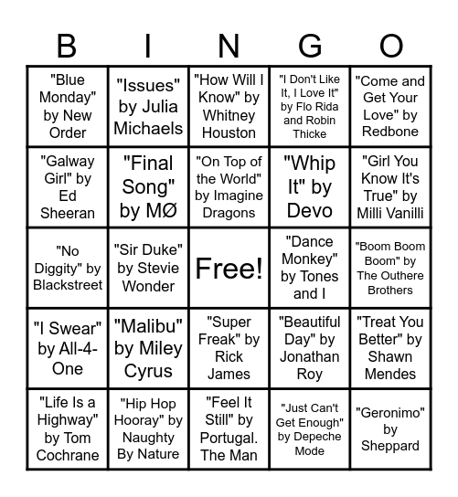 Music Bingo Round #4 Bingo Card