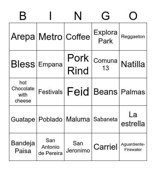 Antioquia's Bingo Card