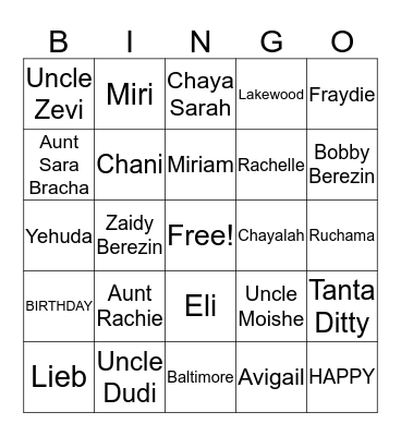 Zaidy Berezin's Birthday Bingo Card