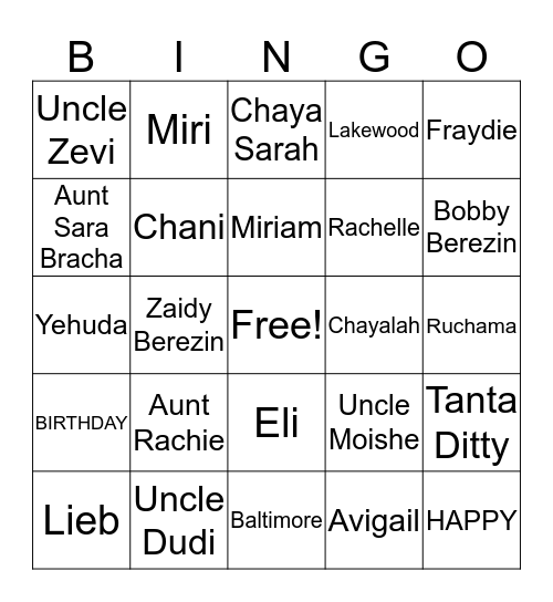 Zaidy Berezin's Birthday Bingo Card