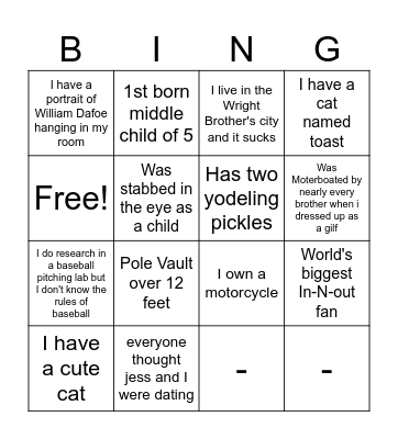 Alumni Bingo Card