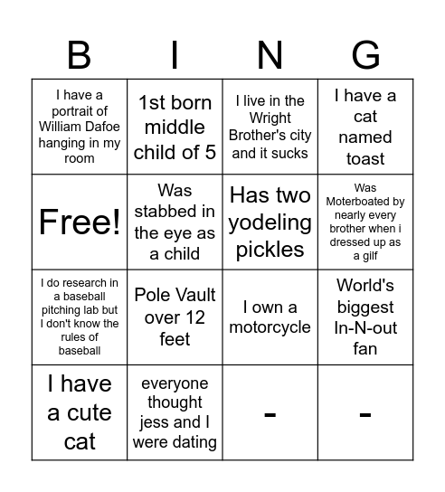 Alumni Bingo Card