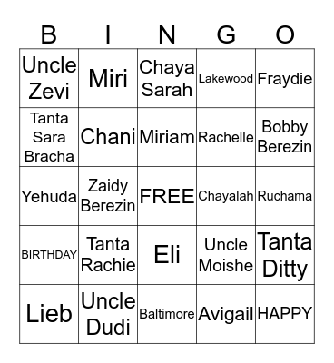 Zaidy Berezin's Birthday Bingo Card