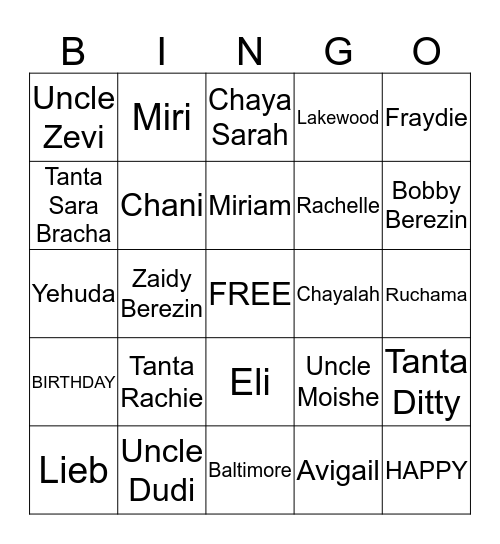 Zaidy Berezin's Birthday Bingo Card