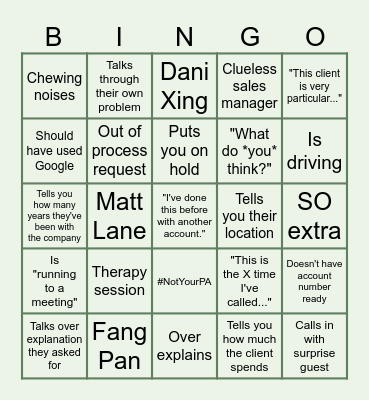 Sales Bingo Card
