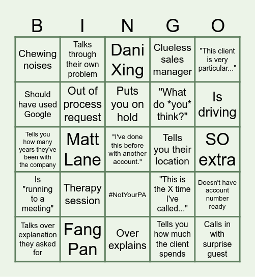 Sales Bingo Card