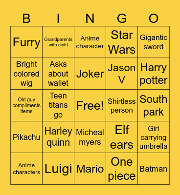 ComiCon Bingo Card