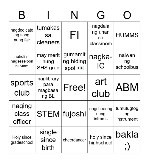 Holy Bingo Card