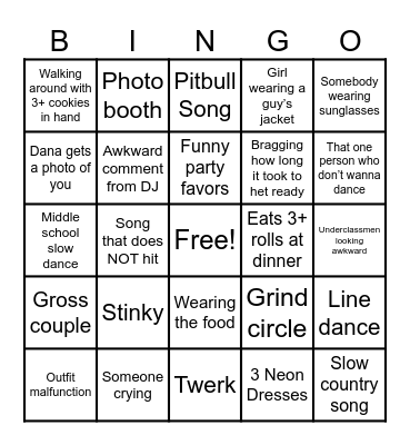Prom Bingo Card
