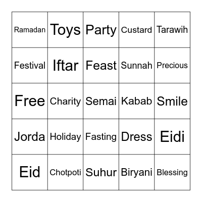 Eid Party Bingo 2024 Bingo Card
