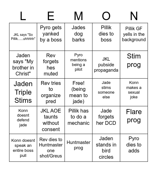 Rob Bingo Card