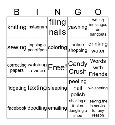 In-Service Bingo! Bingo Card