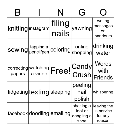 In-Service Bingo! Bingo Card