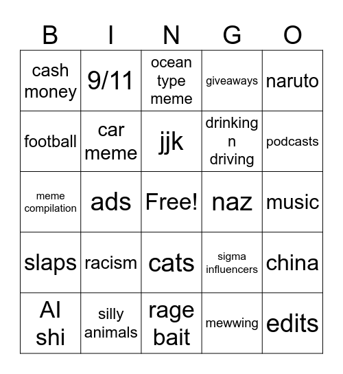 dumb reels bingo Card