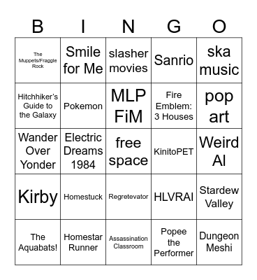Eddie Interest Bingo Card