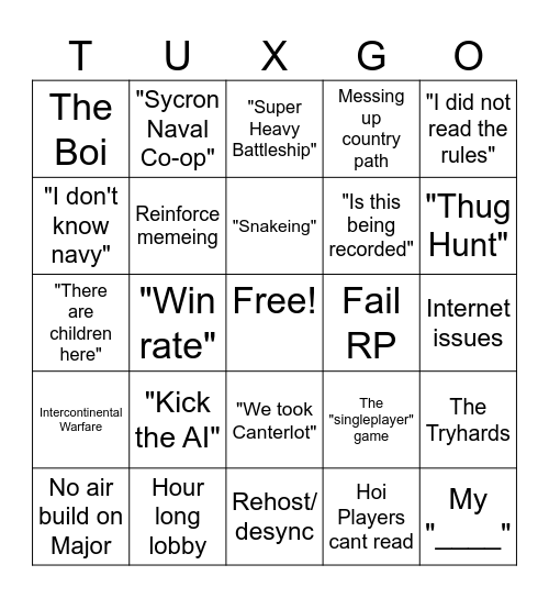 Tuxgo Bingo Card