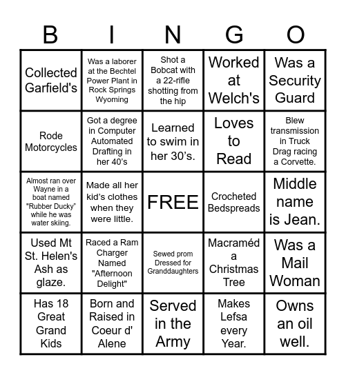 Bonnie's Birthday Bingo Card