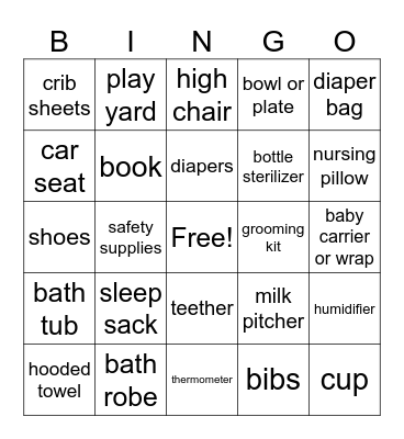 Baby Gift Bingo Card