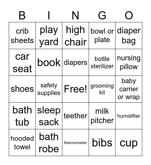 Baby Gift Bingo Card