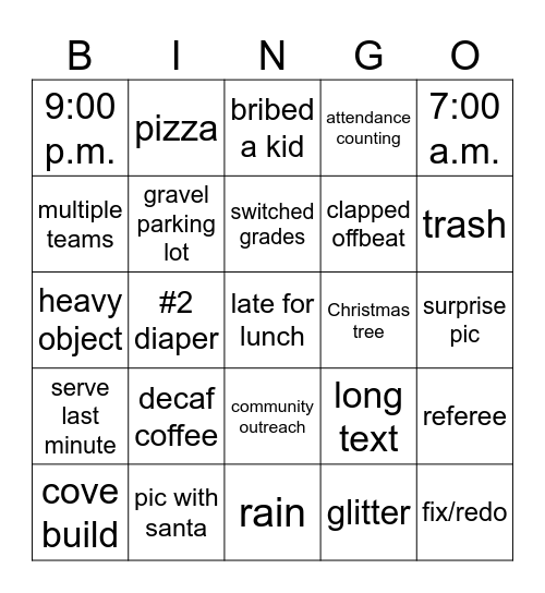 Cove Bingo Card