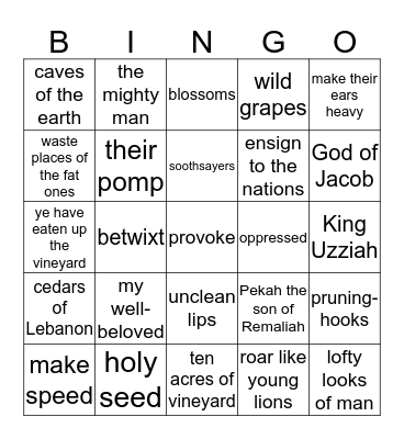 Isaiah BINGO Card