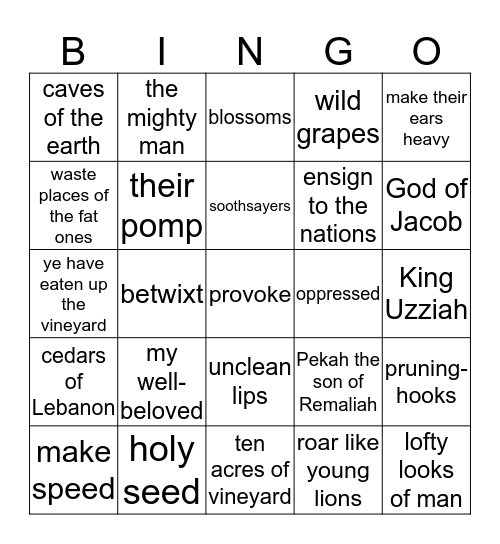 Isaiah BINGO Card
