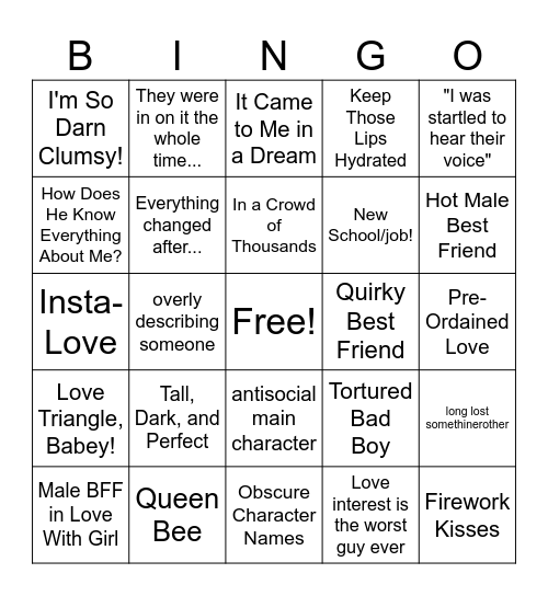 Bad Book Bingo Card