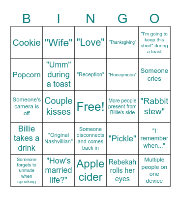 Reception Bingo Card