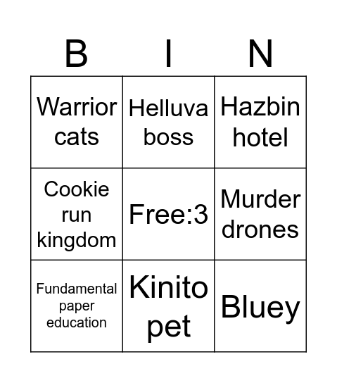 Which ones do u know:3 Bingo Card